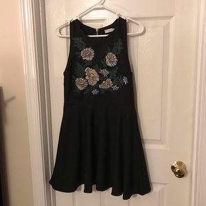 Black floral embroidered mini dress